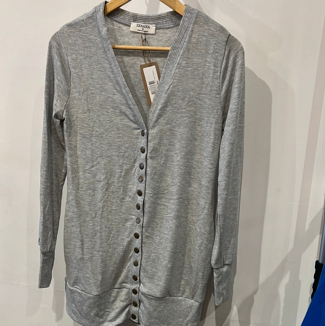 Snap Button Sweater Cardi W/ Side Pockets