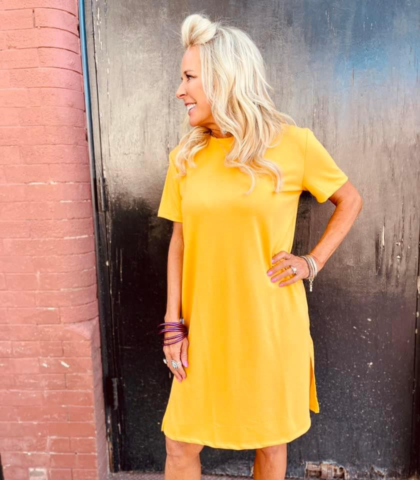 mustard yellow t shirt dress Munlar Womens T Shirt Dress Long Yellow Short Sleeve Plus Size Loose Fit Solid Maxi Dress for Women, Women's, Size: XL