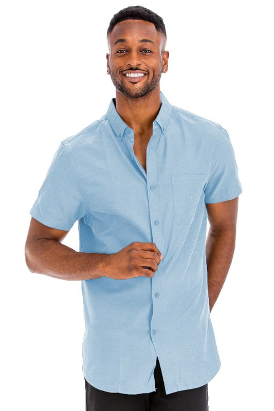 Mens Solid Short Sleeve Button Down