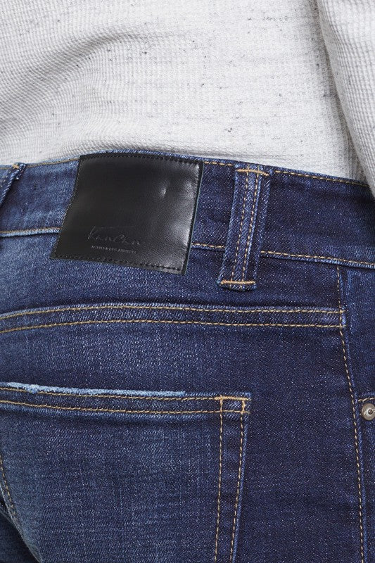 Kancan Mens Medium Wash Whisker Detail Jean 5 Pocket Slim Straight