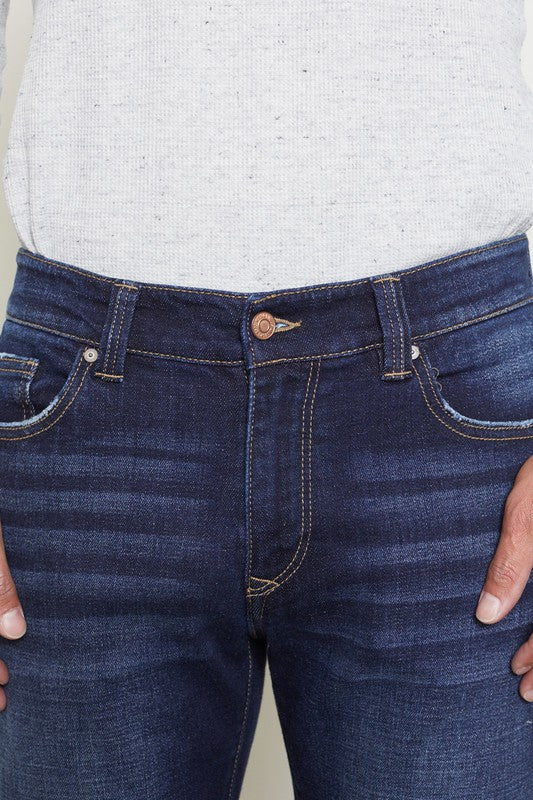 Kancan Mens Medium Wash Whisker Detail Jean 5 Pocket Slim Straight