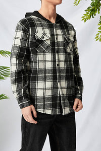 Hooded Plaid Shirt With Pockets
