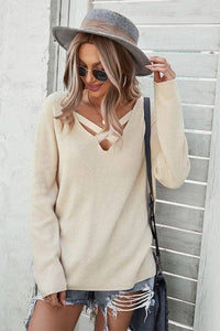 Solid Long Sleeve Cross Sweater