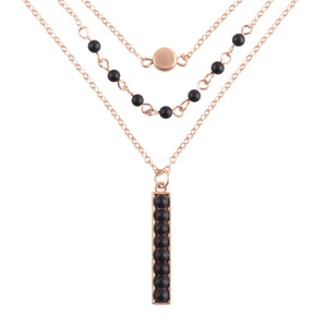 Black Stone Trio Layered Necklace