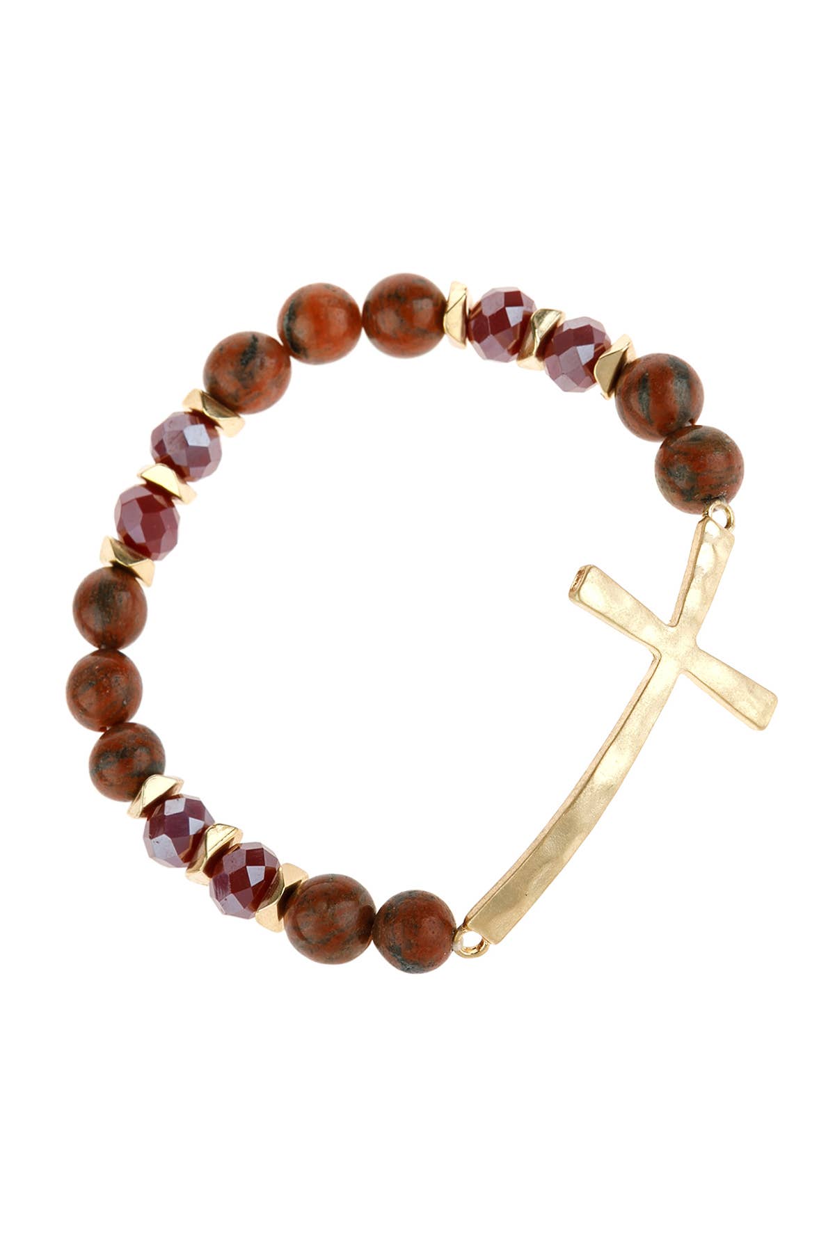 Mix Beads Hammered Cross Bracelet
