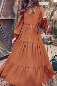 V Neck Puff Sleeves Tiered Maxi Dress