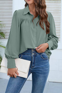 Plain Puffy Sleeves Button Blouse Shirt