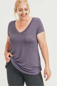 CURVY Longline Deep V-Neck Pocket Shirt