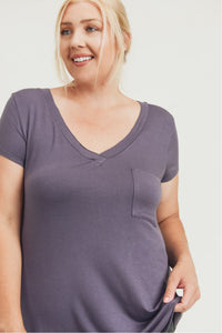 CURVY Longline Deep V-Neck Pocket Shirt