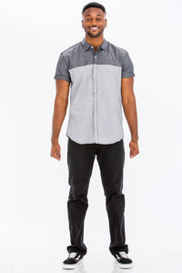 Short Sleeve Two Tone Button Down