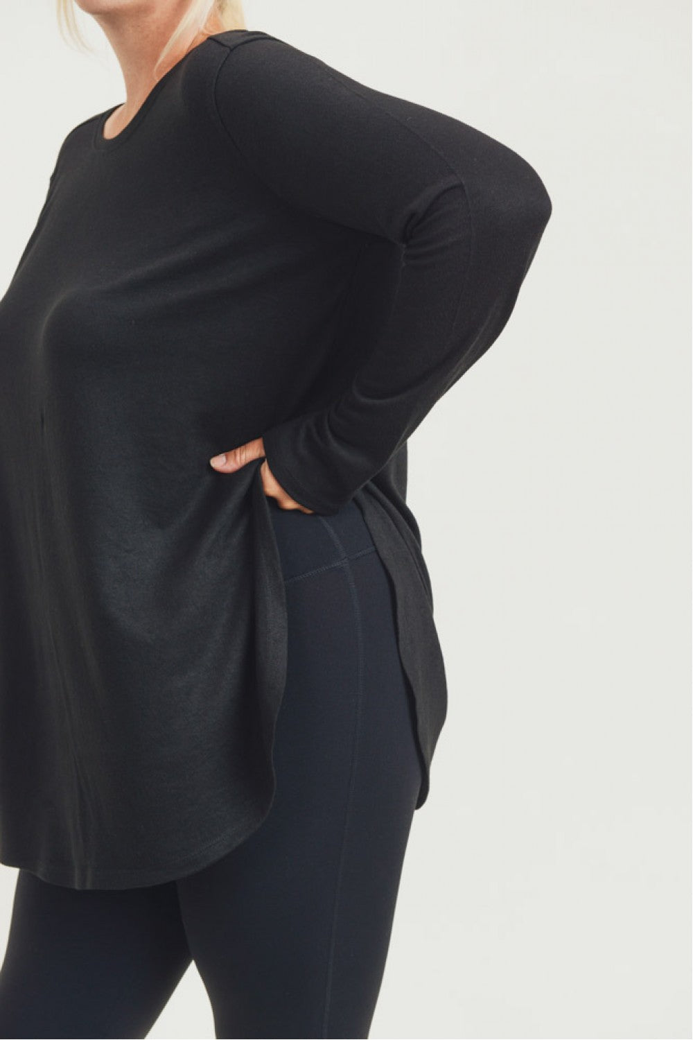 Black Long Sleeve Flow Top with Side Slits