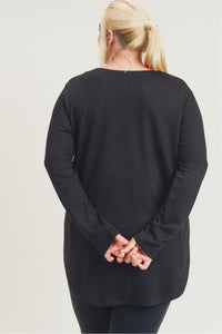 Black Long Sleeve Flow Top with Side Slits