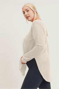 Natural Long Sleeve Flow Top with Side Slits