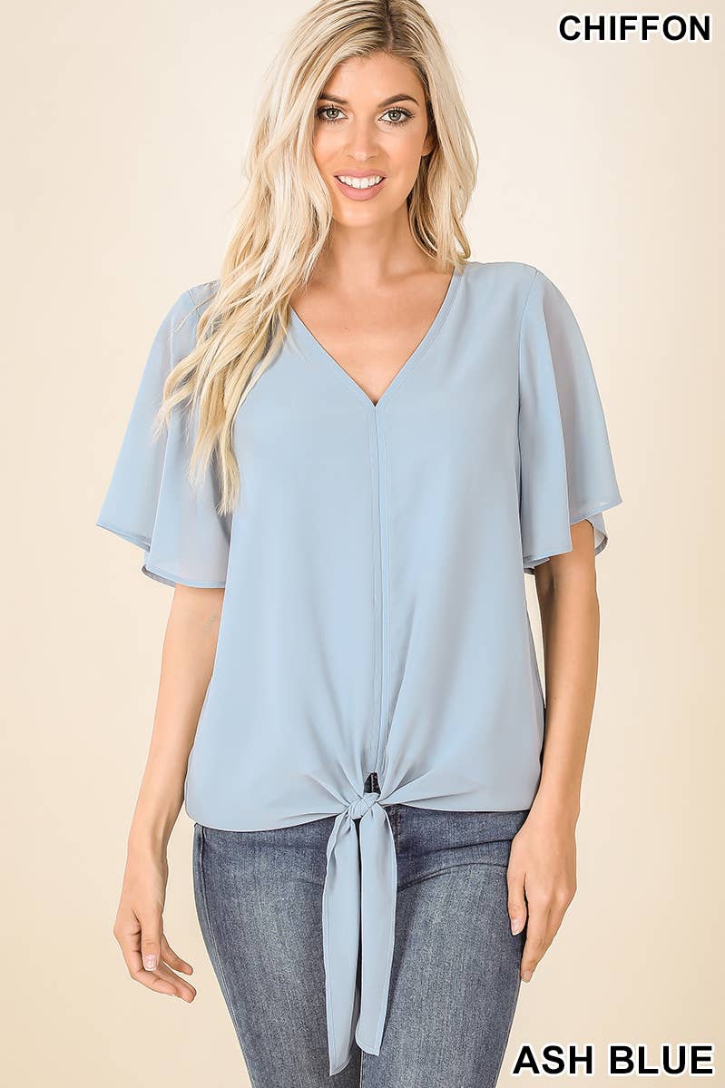Woven Double Layer Chiffon Front Tie Top