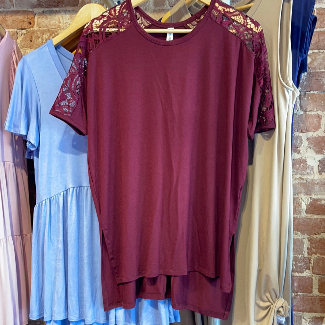 Burgundy Lace Sleeve Top
